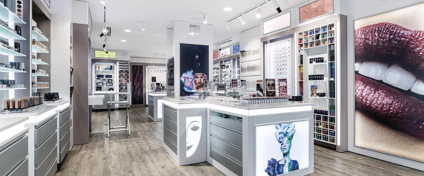 A professional Kryolan makeup store interior