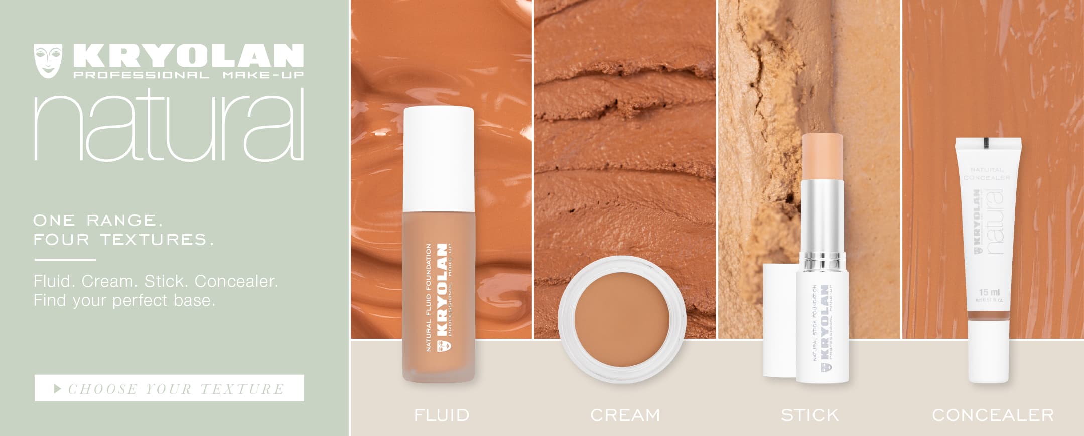 A Kryolan Natural campaign image with complexion products
